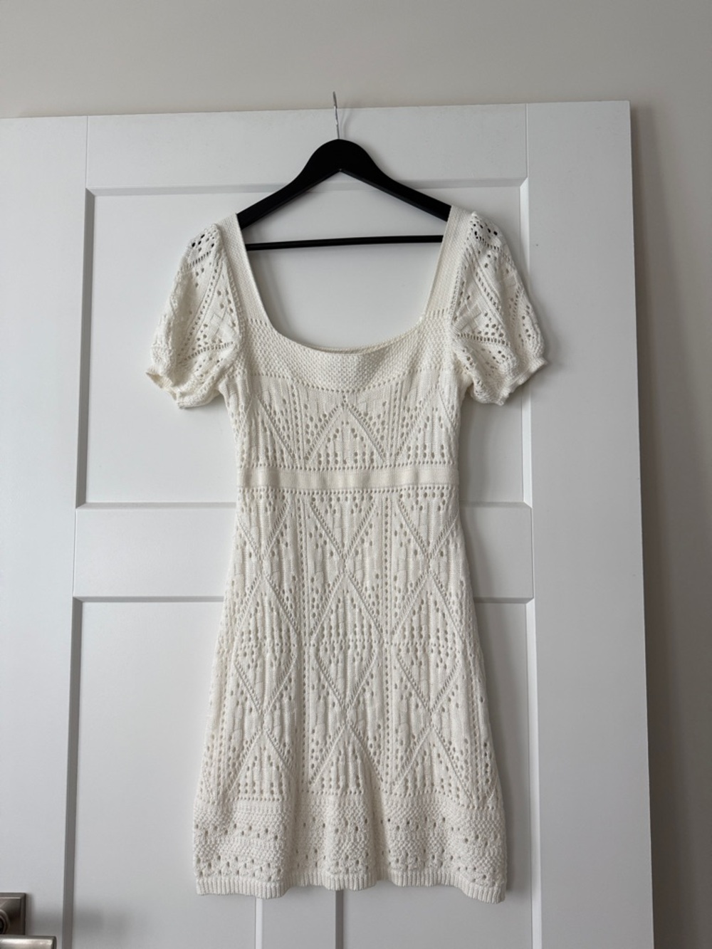 Aqua Cream Openwork Knit Mini Dress